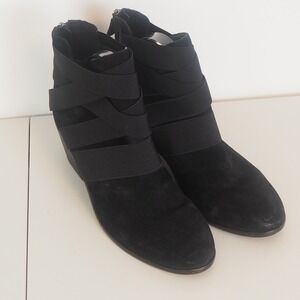 Eileen Fisher Willis Black Suede Leather Boots Back Zip Booties Women's Size 10
